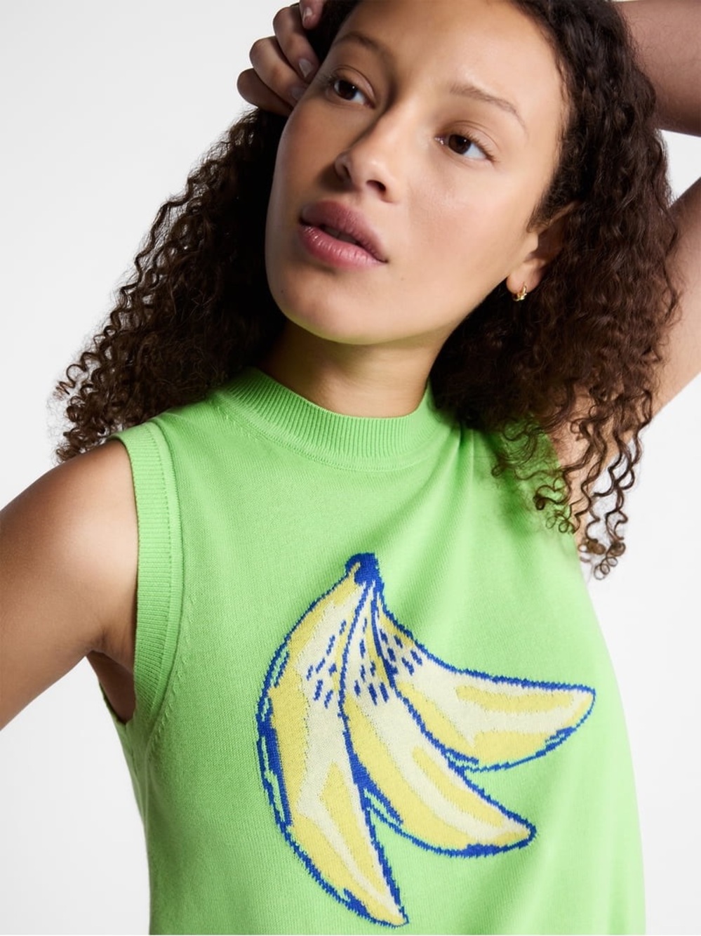 NWT Free Assembly Sleeveless Lime Green Banana Classic Shell Knit Sweater - Picture 2 of 11